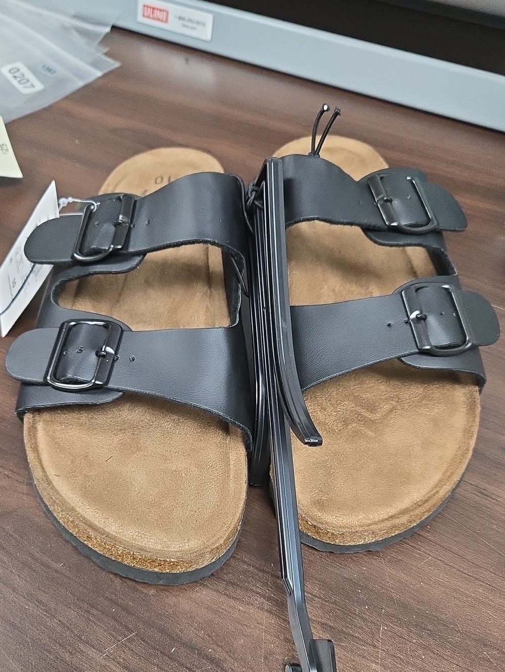 George Size 10 Black Faux Leather Slide Sandal